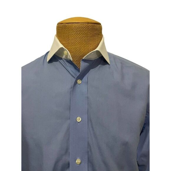 INDIVIDUALIZED‎ SHIRTS Dress Shirt Blue White Contrast Spread Collar Size 15.5 - Picture 5 of 11